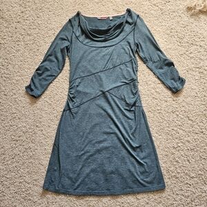 Athleta Ukiah Teal Cowl Neck 3/4 Ruched Sleeve Dress size Medium